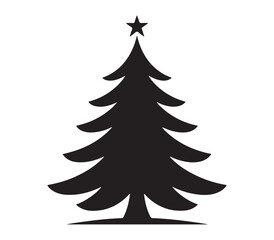 Black Silhouette of Christmas Tree with Star Decoration Vector Illustration for Holidays