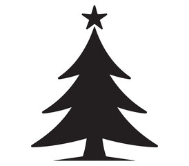 Vector Silhouette of Christmas Tree with Decorative Ornaments and Star Holiday Design