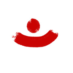 Hand-Drawn Red Brush Stroke Smiley Face on White