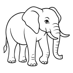 Obraz premium Charming Cartoon Elephant Outline for Coloring and Creative Projects – Detailed Black Line Art Drawing of a Majestic African or Asian Elephant Standing Gracefully on a White Background, Perfect for Ch