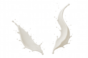 Milk splashing dynamically, creating graceful liquid curves against transparent backdrop, highlighting pure, fresh movement