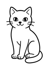 Obraz premium Cute black and white line art cat, sitting. Perfect for coloring, crafts, DIY. Happy feline outline. Ideal for pet lovers, digital design. Cartoon kitten, whiskers, smile, clean white background, vers