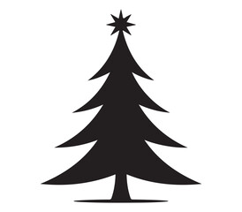 Christmas Tree Silhouette Vector Illustration with Star Decoration Isolated on White Background