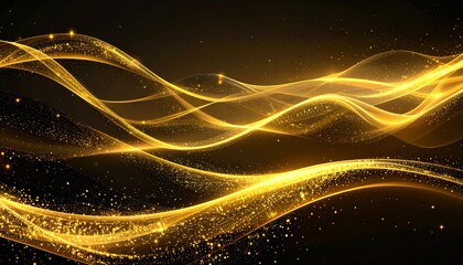 Abstract golden wave design on black background