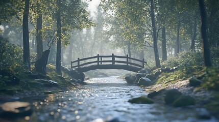 Rustic Stone Bridge Magical Forest