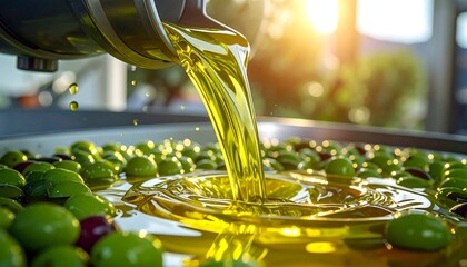 Olive oil pouring from a machine