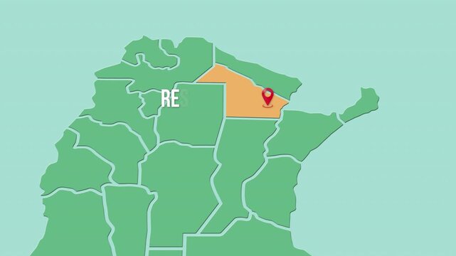 Mapa de Argentina con divisi&oacute;n pol&iacute;tica resaltando la provincia Provincia de Chaco y capital Resistencia