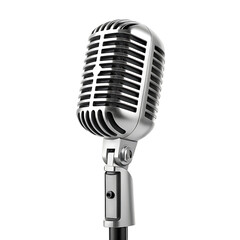 Fototapeta premium A close up shot of a vintage silver microphone on a black background in a studio setting