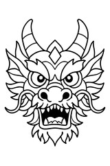 Fototapeta premium Intricate Chinese Dragon Head Line Art Illustration | Majestic Asian Dragon Design for Coloring Pages, Tattoo Designs, and Cultural Art Projects | Traditional Mythical Creature Vector Graphic Artworks