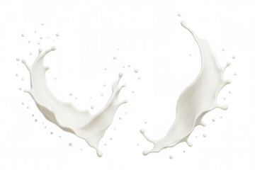 Creamy milk splashing, creating fluid dynamic shapes, highlighting liquid movement for graphic design and beverage marketing