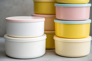 Assortment of Round Food Storage Containers with Pastel Lids round containers kitchenware