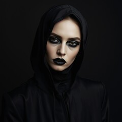 Mysterious Hooded Woman with Dark Makeup