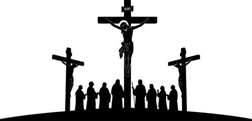 silhouette vector of Jesus Dies on the Cross – Crucifixion and Death of Jesus Christ, Religious Christian Vector Illustration, Passion of Christ Scene