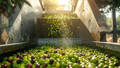 Olives being processed in a facility