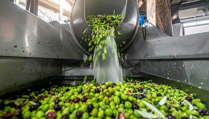Olives being processed in a factory