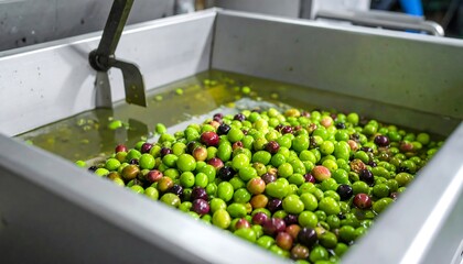 Olives in a processing tank