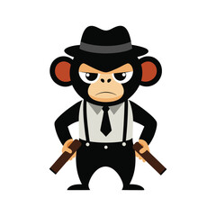 Cartoon monkey in a gangster outfit with suspenders stylish confident funny animal artwork Vector illustration