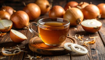 Onion tea in a glass mug