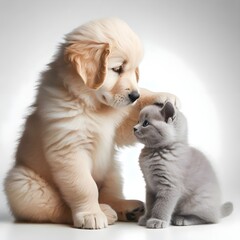 Obraz premium cute kitten and golden retriever 