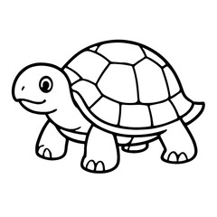 Obraz premium Cute cartoon turtle outline drawing, perfect for children's coloring pages, a simple black and white animal illustration of a happy reptile, ideal for printable educational activities, art projects, e