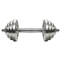 Naklejka premium Shiny metal dumbbell with adjustable weight plates isolated on white background