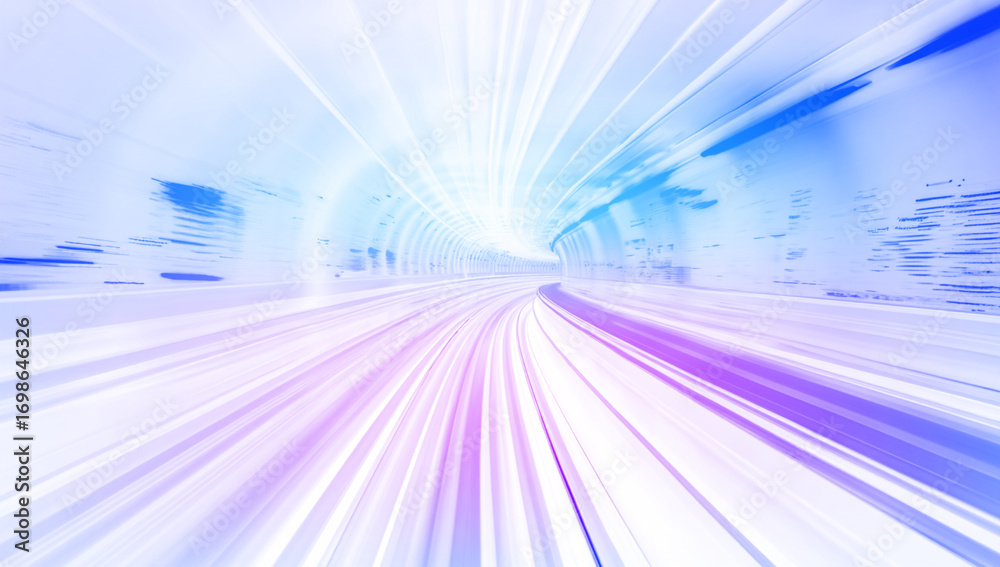 Wall mural cyberpunk light trails in motion or slow shutter effect. neon stripes in the form of drill, turns an