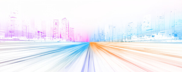 PNG glitter light fire flare trace. Racing cars dynamic flash effects city road. Curved highway glowing with red and blue light trails at night, symbolizing high-speed travel and futuristic motion.