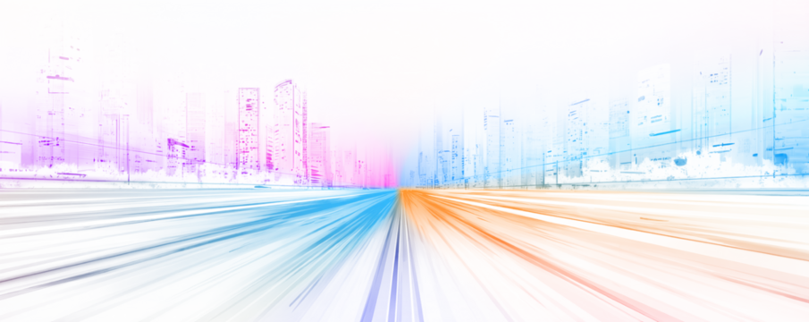 PNG glitter light fire flare trace. Racing cars dynamic flash effects city road. Curved highway glowing with red and blue light trails at night, symbolizing high-speed travel and futuristic motion.