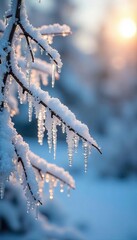 Sunlit Ice Formations on Winter Branches A Glistening Wonderland Scene