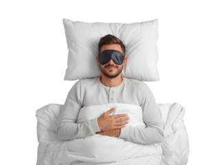 Serene slumber of a handsome man in sleep mask on transparent isolated field
