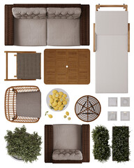 Terrace Room Furniture Set &ndash; Balcony Top View PNG for Interior Planning