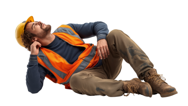 Contemplative Construction Worker Taking a Break on Isolated Transparent Canvas