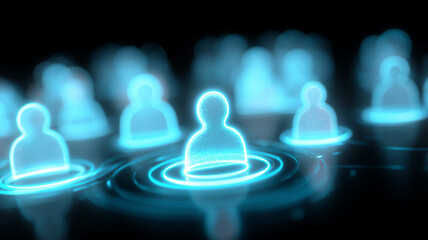 Customer centric targeting with a highlighted user icon in ripple circles illustrating segmentation personalization focus and influence within a network
