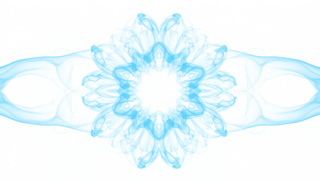 A delicate blue smoke forming a snowflake with soft, curled arms, perfect for winter-themed designs, holiday decorations, and frosty backgrounds