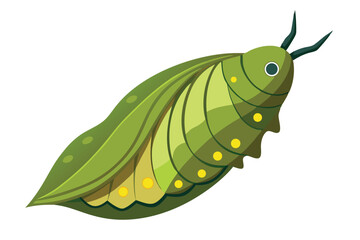 Stylized Green Caterpillar Illustration with Yellow Spots and Dark Green Antennae on a White Backdrop for Educational or Decorative Purposes