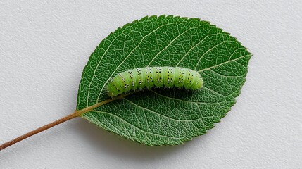 Green caterpillar on a leaf isolated on plain background