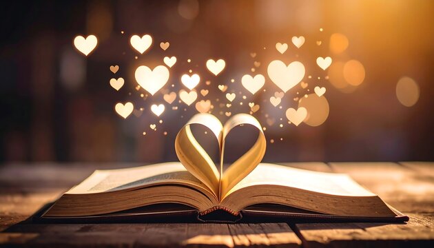 Open book with heart shaped pages, love - Powered by Adobe