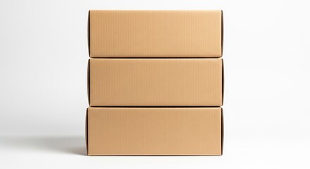 Three cardboard boxes stacked on top of each other, ready for shipping, delivery, or moving, with a clean and minimalist aesthetic for product presentation and logistics solutions .