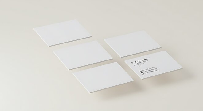 Mockup of Blank White Business Cards with One Card Displaying Contact Information