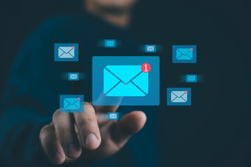 Digital email notification with a new message alert, symbolizing email marketing, online communication, newsletters, and business digital messaging Digital email communication concept notification