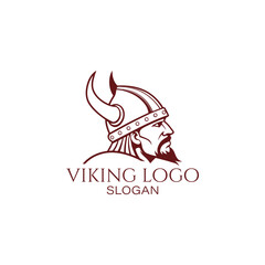 Obraz premium Illustrative viking warrior head profile with horned helmet and beard emblem for logo design