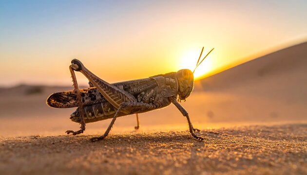 Desert grasshopper at sunrise