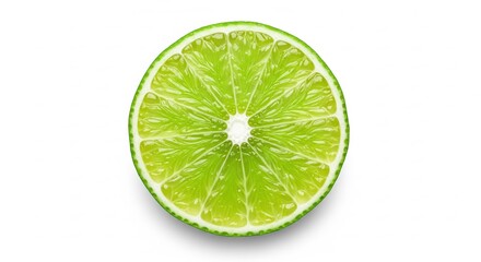 A juicy cross-section of a vibrant green lime showcasing its segments and texture, perfect for illustrating freshness, health, and citrus flavors , a refreshing and zesty image