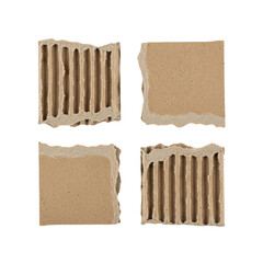 Brown Corrugated Cardboard Pieces Texture Pack Torn Ripped Edges Craft Package Eco Waste on transparent background