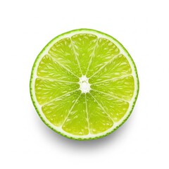 A Vibrant close-up of a Juicy lime half, showcasing its intricate structure and textures, radiating freshness and zest, with a white background, perfect for healthy food advertisements