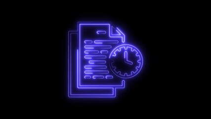 Neon style illustration of deadline concept with document and clock against black background - Powered by Adobe