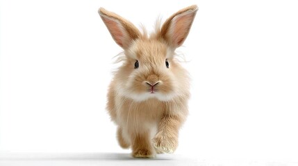 Fototapeta premium Close-up of a small rabbit on a white background with blurred image of its face
