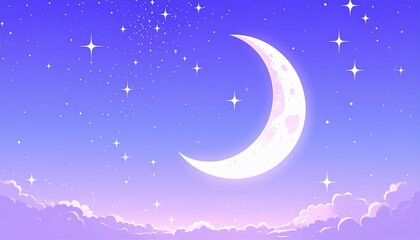 Naklejka premium Celestial Scene Depicting a Luminous Crescent Moon Amidst a Starry Night Sky
