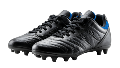 Pair of Black Leather Soccer Cleats Isolated on a Transparent Background PNG