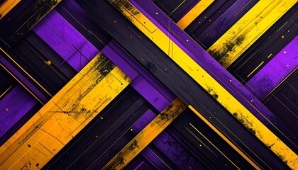 Diagonal planks interweave with streaks of purple, yellow and black, creating an abstract texture